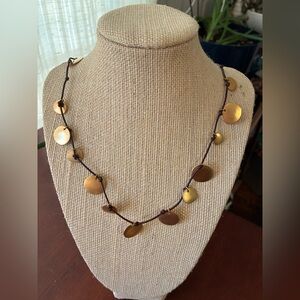 Gold Disc Necklace on Brown Cord